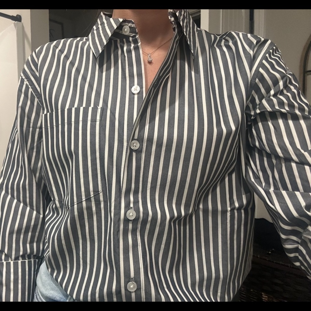Banana Republic Navy and White Striped Long Sleeve Shirt